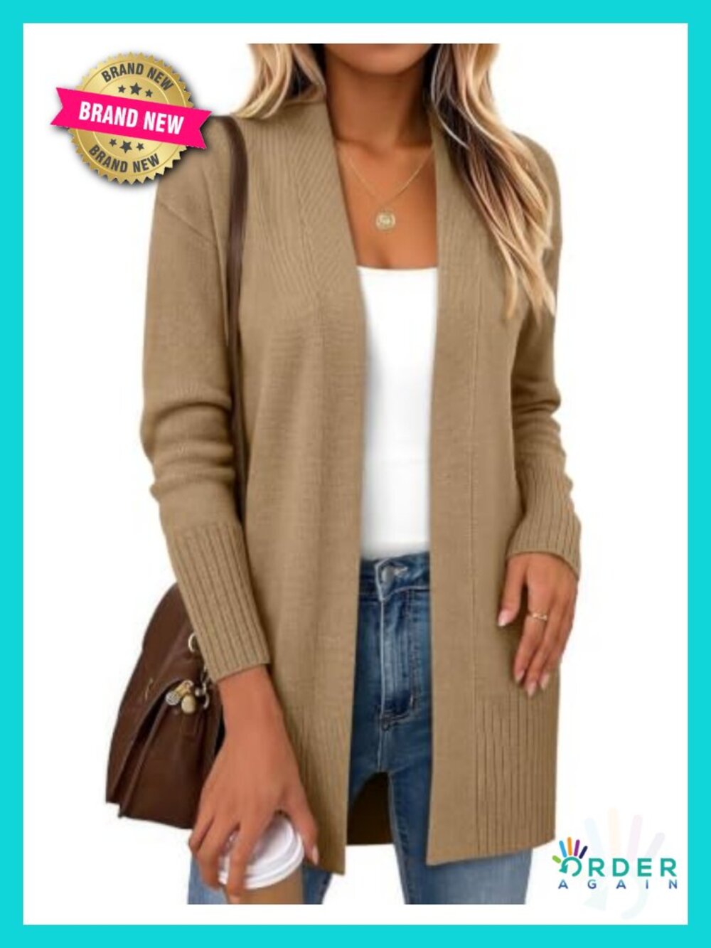 Open Front Cardigan Long Sleeve Knit Sweater V-Neck
